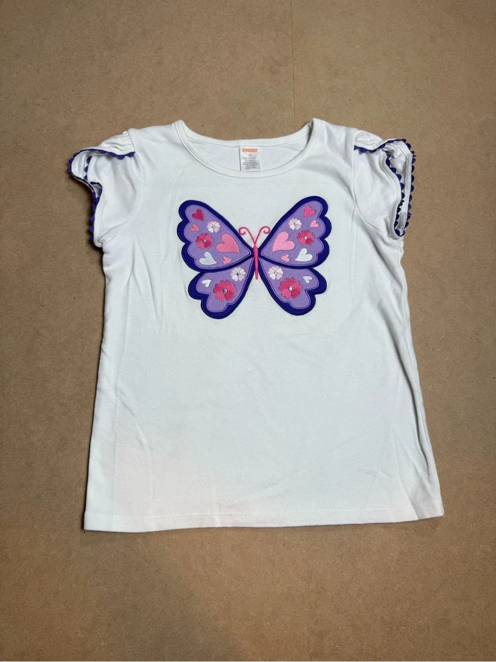 Gymboree Girls Size 10 Butterfly Appliqué White Ruffle Sleeve Top